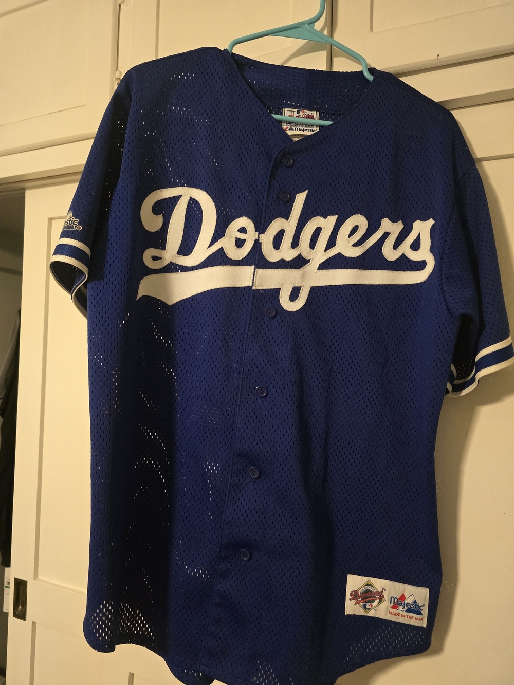 Majestic Dodgers Royal Blue Script Button-Up Jersey